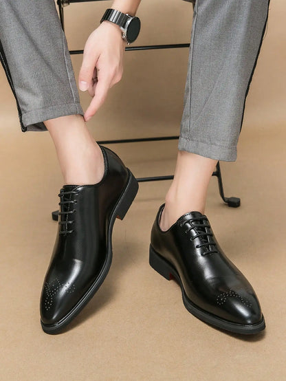 Classic Dress Leather Men Derby Shoes Formal Pointed Toe Business Leather Shoes Oxford Lace Up Anti SlipOffice Daily Shoes