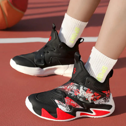 Kids Basketball Shoes Tactical Boots Ankle Support Sneakers Breathable Boys Girls Sports Shoes Shock-absorbing Athletic Shoes