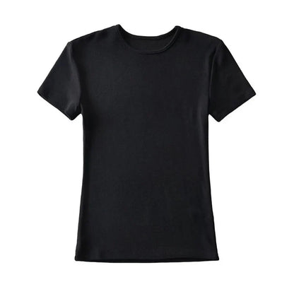 Casual Summer Woman Skinny Fit T-shirt Tight Short-Sleeve O-neck Tee Basic Solid Crop Tops T Shirt