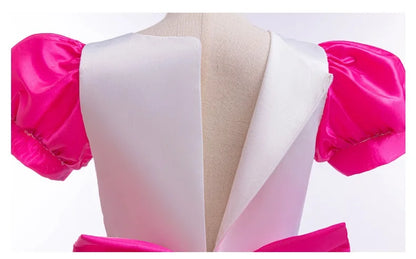 Girl's dress 4-10 years old fashionable bow striped bubble sleeve princess dress Halloween Gabby doll role-playing costume