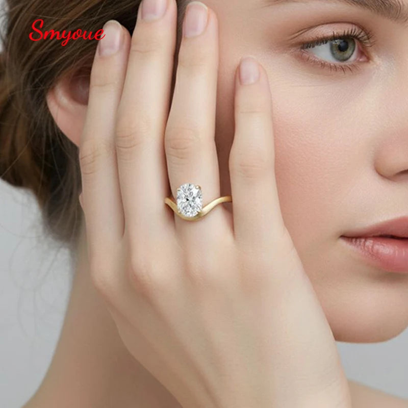 New 8*6mm 1.5CT Oval Cut Moissanite Rings for Women Sparkling S925 Sterling Silver Wedding Fine Jewelry  Plated 18k Gift
