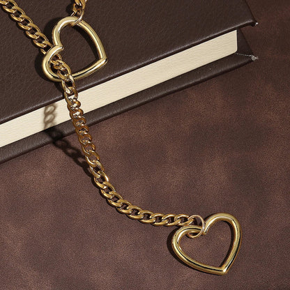 Adjustable Stainless Steel Cuban Link Necklace Hollow Heart Y-Shaped Necklace Punk Rock Style Party Accessories