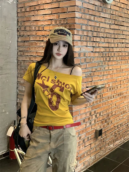 Camiseta Y2K Sexy Oversize Feminina Streetwear Estampada Manga Longa Básica Blusa Feminina Outono 2025 Inverno Coreana Moda Camisa Oversized