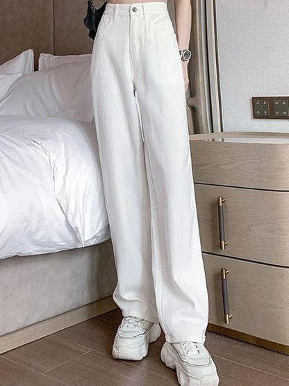 Women Spring High Waist Loose Denim Wide Leg Jeans