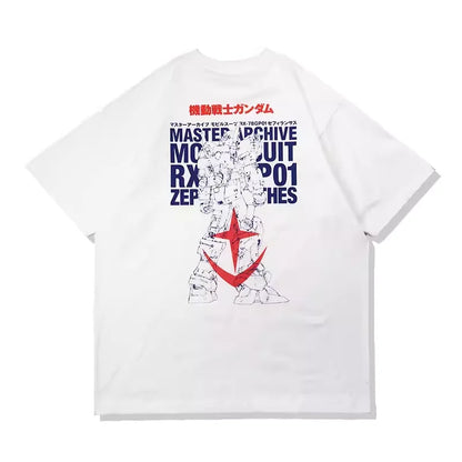 Japanese Anime All Cotton T-shirt Mobile Suit Gundam RX78 Design Picture Short Sleeved Hot Selling Loose Casual Couple Top