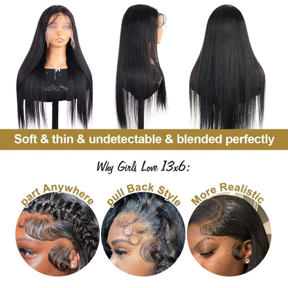 30 40 42 Inch 13x6 Hd Bone Straight Raw Human Hair Wigs 250 Density Brazilian Black Lace Frontal Wig Real Human Hairs For Women
