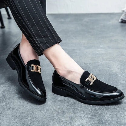 Men's fashion simple leather shoes business casual shiny loafers men's Korean version hairdresser small leather shoes