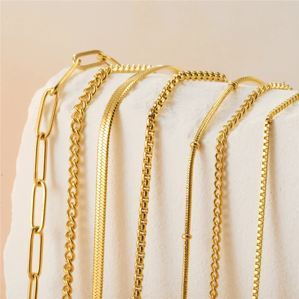 Stainless Steel Gold Color Chain Necklace Women Minimalist Cuban Paperclip Twisted Snake Chain Fashion Jewelry Wholesale