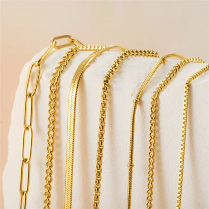 Stainless Steel Gold Color Chain Necklace Women Minimalist Cuban Paperclip Twisted Snake Chain Fashion Jewelry Wholesale