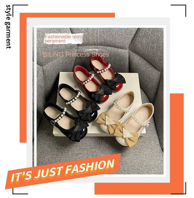Girls Summer Fashion Princess Shoes Children Pearl Bow Tie Party Shoes Buckle Strap Velcro Sandals Mary Jane Breathable Sandals