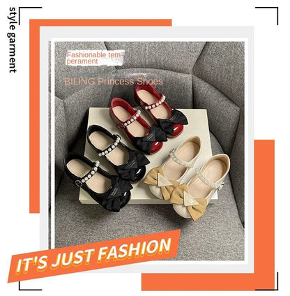 Girls Summer Fashion Princess Shoes Children Pearl Bow Tie Party Shoes Buckle Strap Velcro Sandals Mary Jane Breathable Sandals
