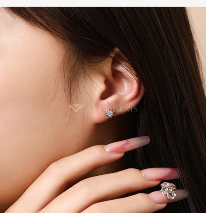 S925 Sterling Silver Starburst Stud Earrings for Women Moissanite Sparkle Star Ear Studs Engagement Party Gift Jewelry