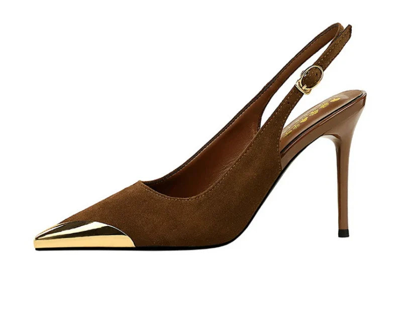 European American Style Metal Pointed High Heels Slim Heels Super High Heels Light Mouth Back Tripping And Banquet Single Shoes