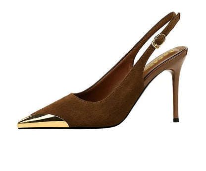 European American Style Metal Pointed High Heels Slim Heels Super High Heels Light Mouth Back Tripping And Banquet Single Shoes