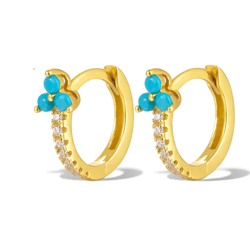 925 Sterling Silver Romantic Color Zircon Three-petal Flower Stud Earrings for Women Fashion Huggies Piercing Jewelry