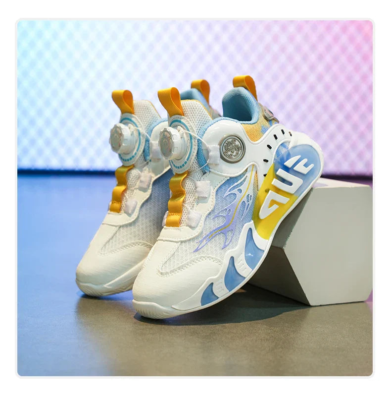 Rotary Buckle Children's Sports Shoes Fashion Orange Sports Shoes For Boys Girls Non-slip Platform Casual Sneakers Kids Trainers