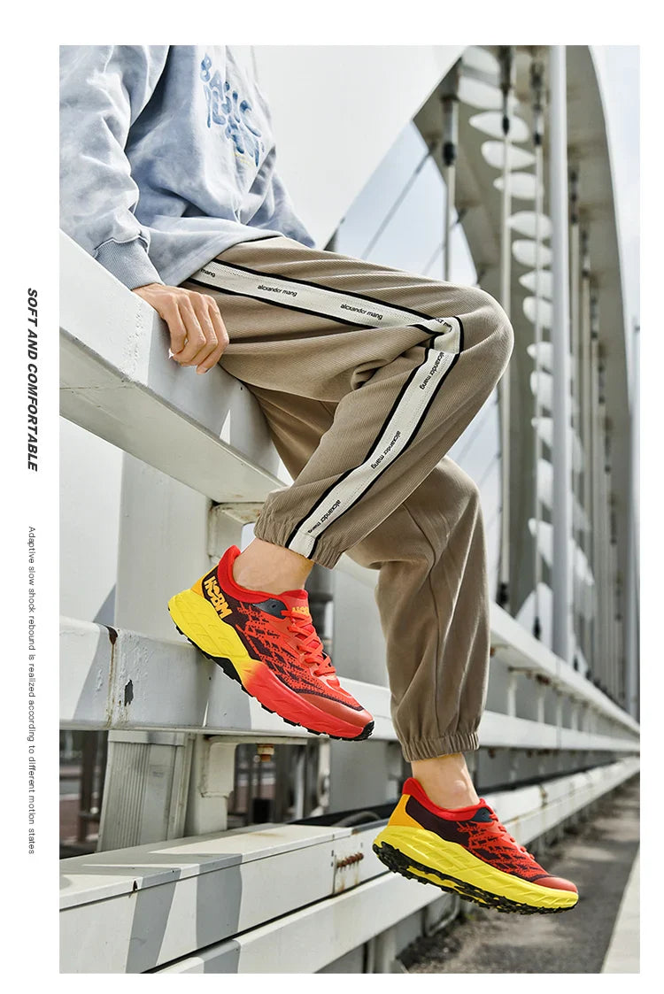 Men's Marathon Shoes Running Shoes Breathable High elasticity Cushioning Male Lightweight Sports Shoes Fitness Training