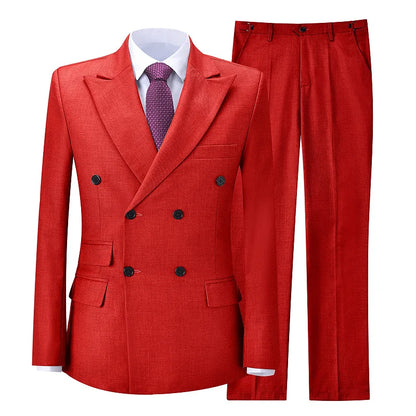 2026 New Men's Suit Business Casual Men's Suit Double Breasted Korean Version Slim Suit Professional Best Man Wedding