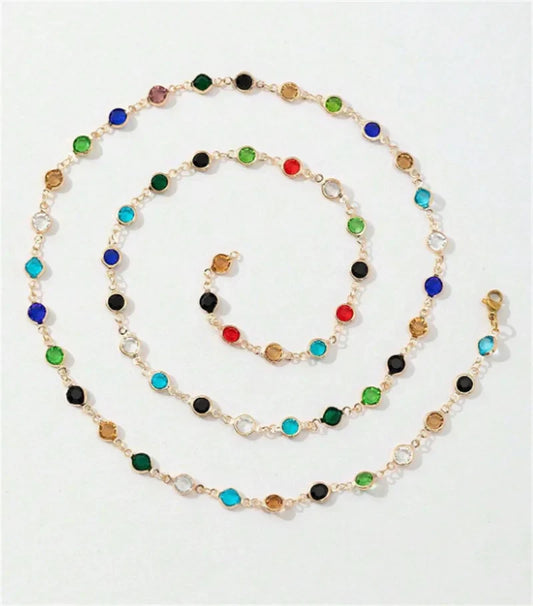 Bohemian Colorful Glass Long Y-Shaped Necklace Metal Collarbone Chain Gold Silver Color Summer Holiday Party Body Jewelry Gifts