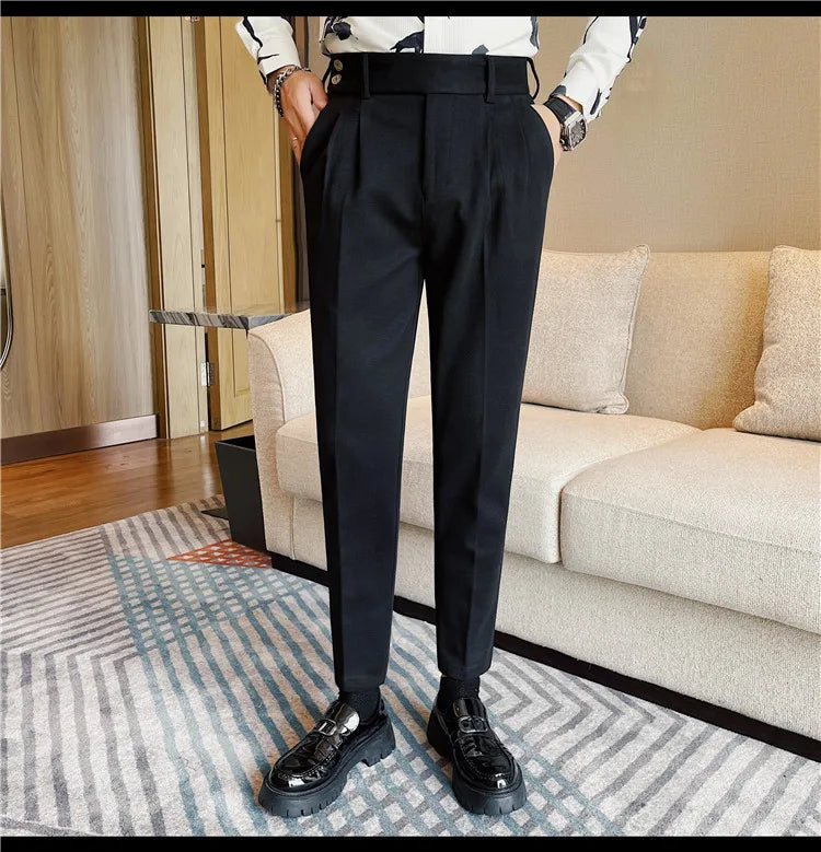 Men's Slim Fit Naples Business Casual Trousers Made of Autumn and Winter Wool, Thickened for Warmth, Classic Ankle-length Pants.