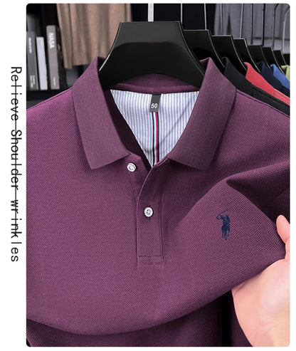 High end brand 100% cotton long sleeve polo shirt fashion luxury pony embroidery business casual comfort new Paul men's T-shirt