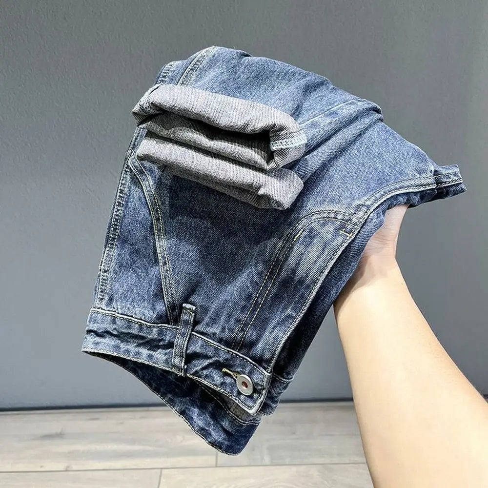 Korean Vintage Loose Tapered Men's Jeans Fashion High Street Drape Harem Pants Youth Hip Hop Streetwear Male Blue Denim Trousers