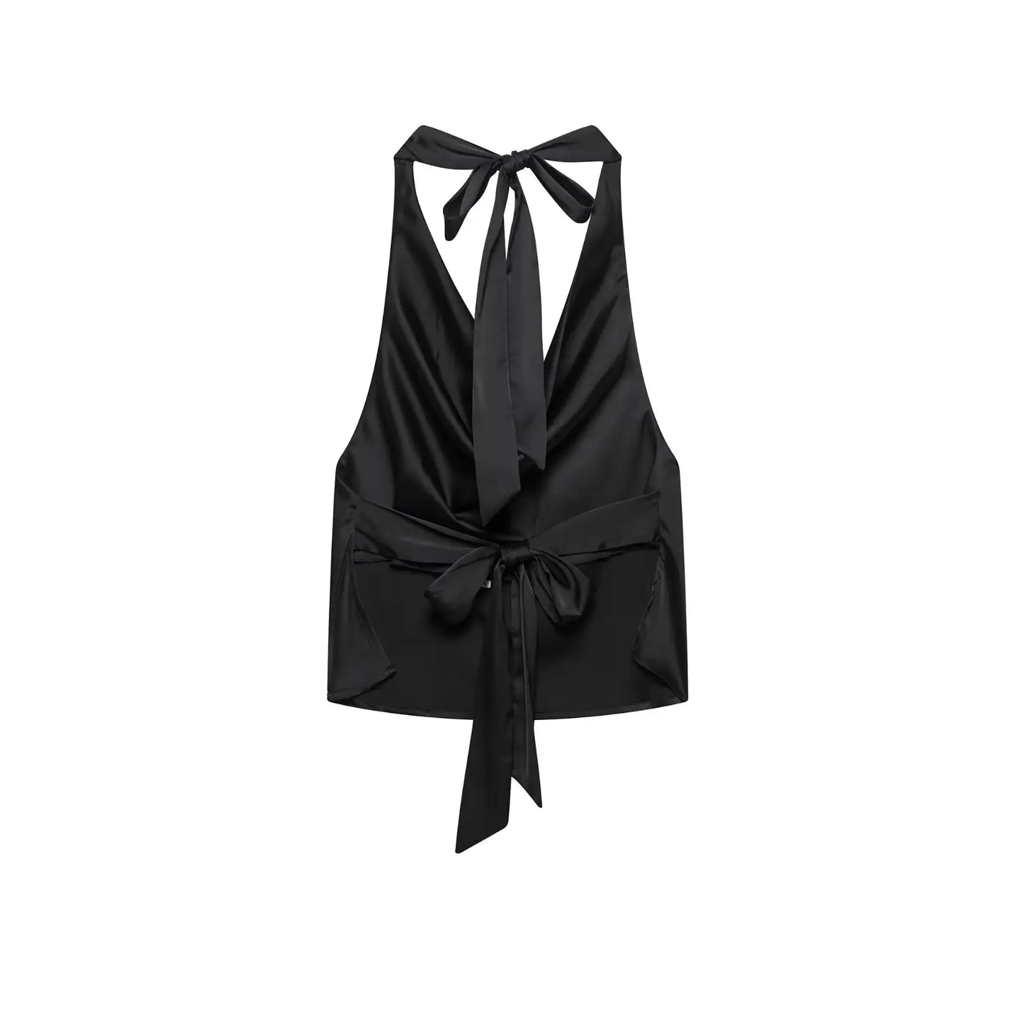 2025 Women Sexy Sleeveless Backless Bow Tied Soft Touch Blouse Female FashionHalter Shirts Summer Blusas Chic Tops LS9013