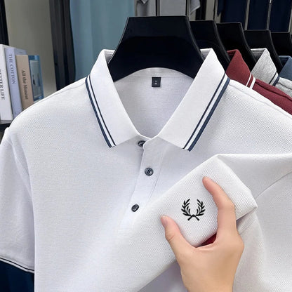 100% pure cotton embroidered new men's casual short sleeved polo shirt, fashionable, breathable, comfortable and versatile top