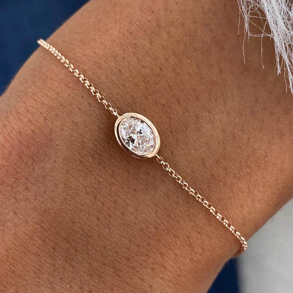 1/2carat Bezel Set Oval Cut Moissanite Bracelet for Women S925 Silver Plated 18k Gold Solitaire Diamond Wrist Chain Fine Jewelry
