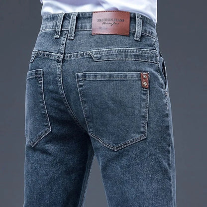 2023 Spring and Autumn New Classic Fashion Solid Color Elastic Small Legs Men's Casual Slim Comfortable Breathable Jeans 28-36