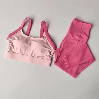Women's Color-Block Quick-Drying Yoga Fitness Suit Cross-Back Sports Bra High-Waist Hip-Lifting Pants Gym Workout Ensemble