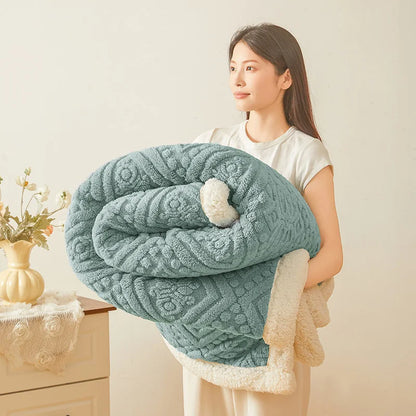 Ultra Soft Double Layer Fleece Blanket for Bed Thickened Cozy Velvet Warmth Blanket Autumn Winter Plush Blankets for Sofa Nap