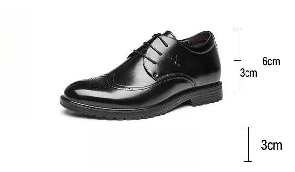Men's Dress Brogues Elevator Shoes Platform Breathable Casual Business Luxury Genuine Leather Heightening Shoes 6 CM Taller Man