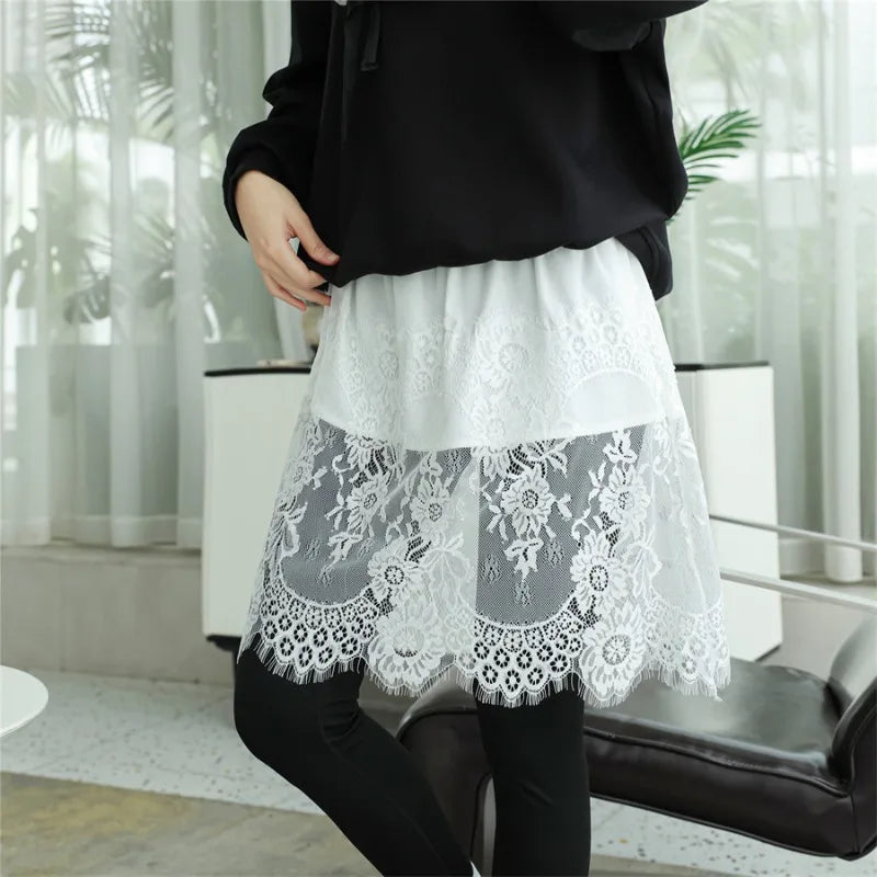 Women Lace Floral False Hem Layering Fake Top Lower Skirt Half Shirt Blouse Skirt Extenders Skirt Fake Hem