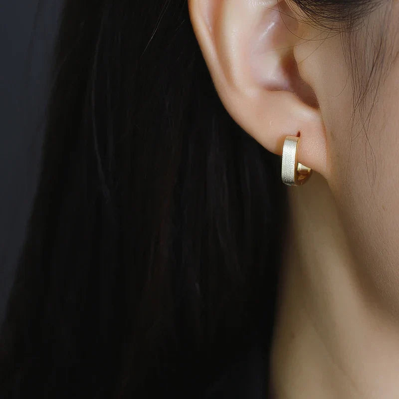 925 Sterling Silver Fashion Matte Square Ear Clasps for Women European Statemnet Gold Huggies Hoop Earring Jewelry Gift