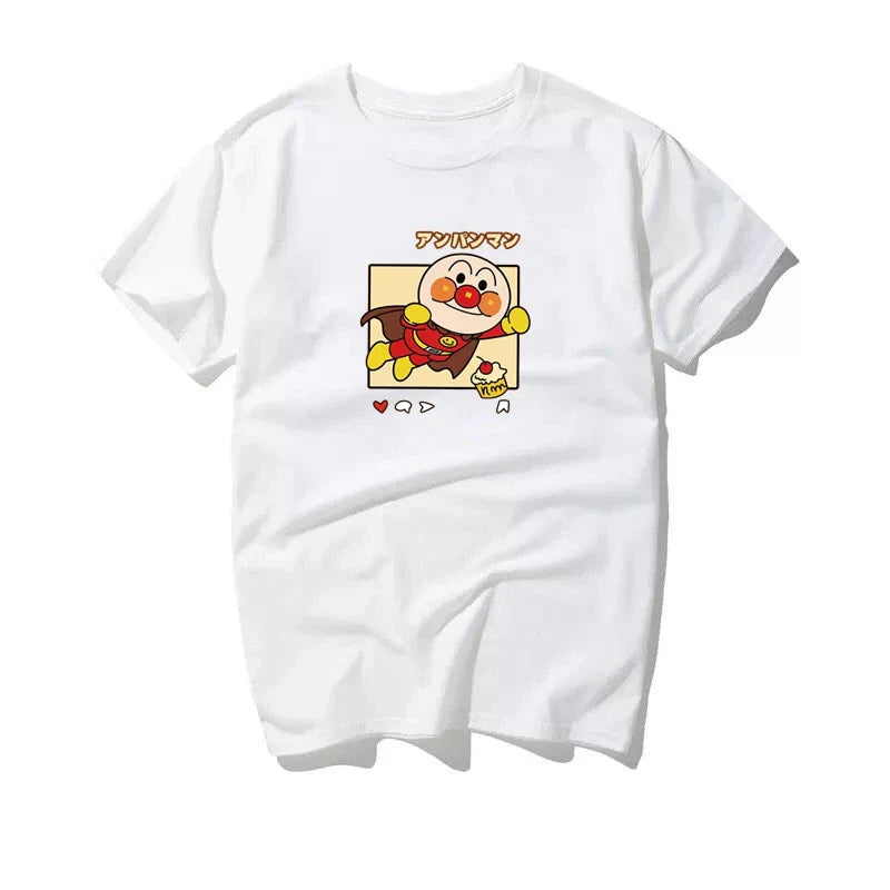 Men's Clothing Summer Anpanman Cartoon Fun Printed Graphic T Shirts Y2k Cotton Loose Casual Women's Short Sleeved Tee Tops Anime