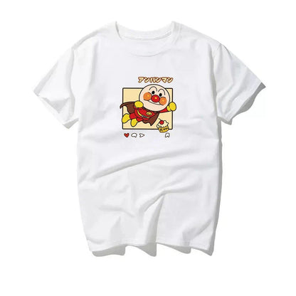 Men's Clothing Summer Anpanman Cartoon Fun Printed Graphic T Shirts Y2k Cotton Loose Casual Women's Short Sleeved Tee Tops Anime