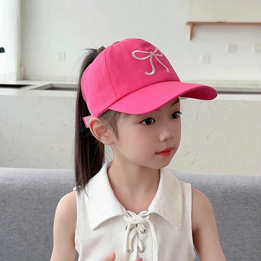 Kids Baseball Caps for Boys Girls Sun Hat Love Heart Hollow High Ponytail Caps Children Adjustable Baseball Caps for 4-12 Years