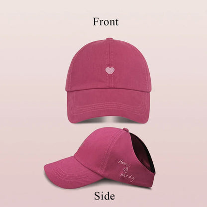Kids Baseball Caps for Boys Girls Sun Hat Love Heart Hollow High Ponytail Caps Children Adjustable Baseball Caps for 4-12 Years