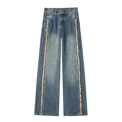 Cotton Wide-leg Women's Baggy Jeans High Waist Distressed