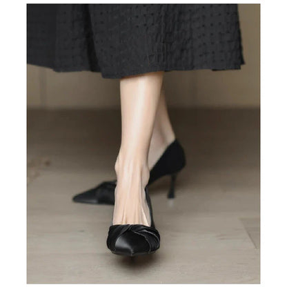 2026 New Women's Pointed Toe Stiletto Heels, Elegant Beige Ruched Pumps, Comfortable Commuter Shoes for Wedding Party Dress