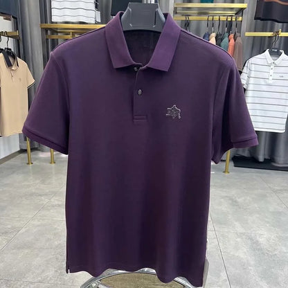 High end 100% cotton short sleeve T-shirt men's lapel top 2024 summer new designer brand embroidery fashion casual polo shirt