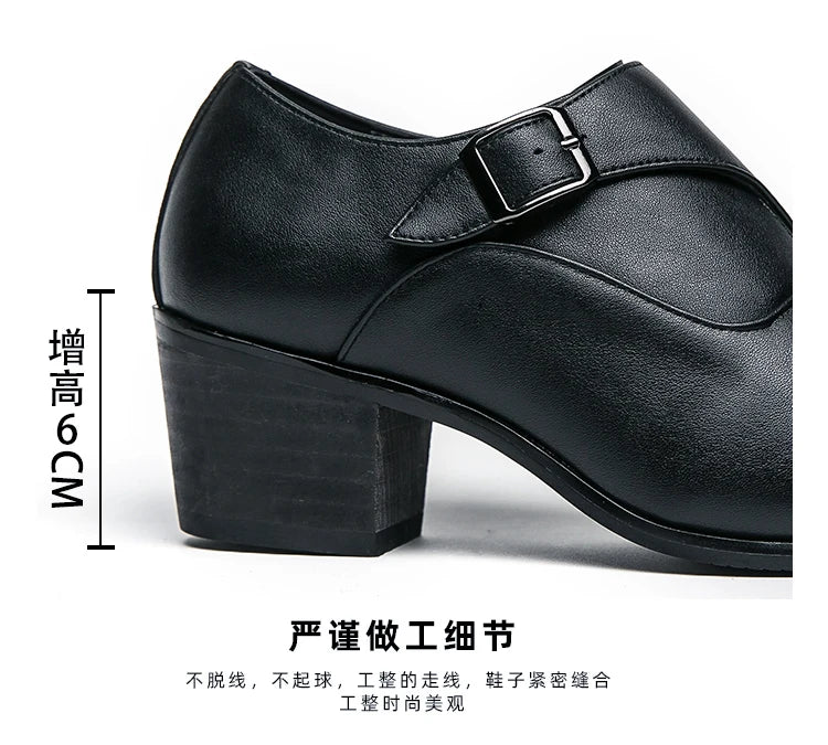 Dress Shoes Man Thick Heel Brogue Leather Men Wedding Party Social Shoe Male Business Casual White Platform Formal Shoes For Men
