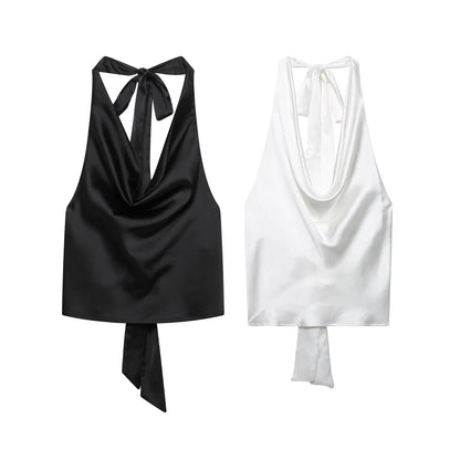 2025 Women Sexy Sleeveless Backless Bow Tied Soft Touch Blouse Female FashionHalter Shirts Summer Blusas Chic Tops LS9013