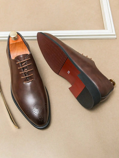Classic Dress Leather Men Derby Shoes Formal Pointed Toe Business Leather Shoes Oxford Lace Up Anti SlipOffice Daily Shoes