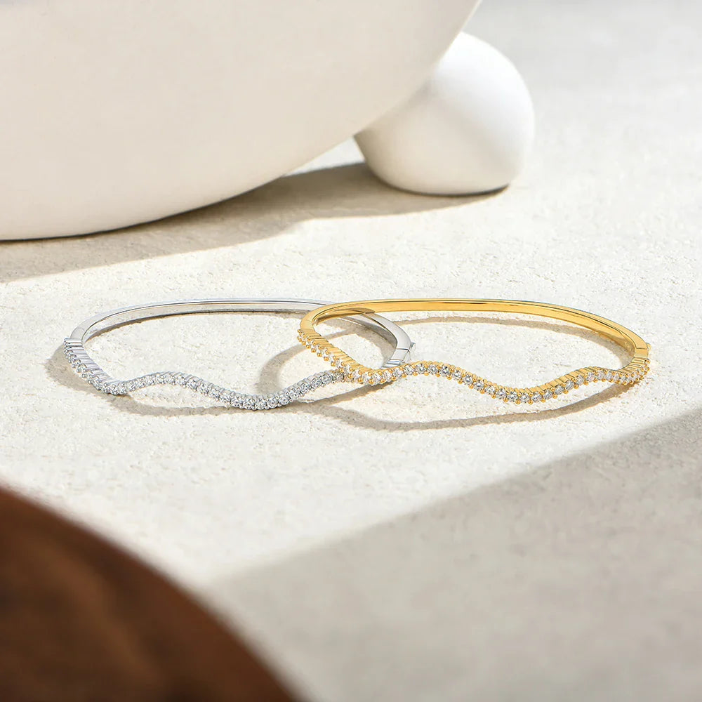 Fashion Wave Shape Bangle s925 Silver Moissanite Bracelets Women Semi Eternal Rondelle Bracelet Party Fine Jewelry Gift