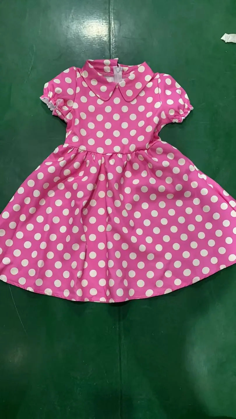 New Fashion Kids Dress For Girls Polka Dot Short-sleeved Children Dress With Baby Collar Daily Girls Casual Costume