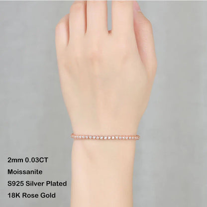 Sparkling 2/3mm Full Moissanite Tennis Bracelet for Women Party S925 Silver Plated 18K Pass Diamond Test Bezel Bracelets
