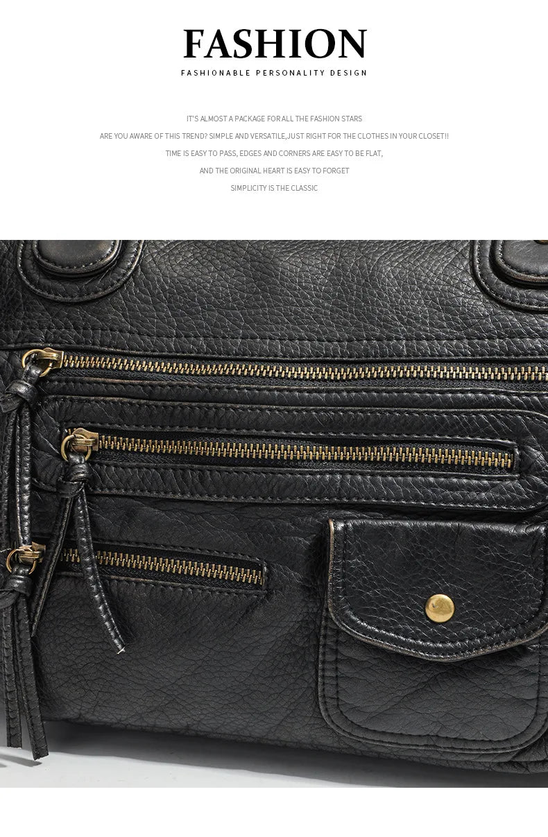 Y2K Hot Women's Punk Biker Tote Bag Large Capacity PU Leather Crossbody Purse with Multi Pockets for Work Commute Moto Style