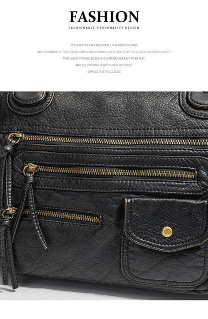 Y2K Hot Women's Punk Biker Tote Bag Large Capacity PU Leather Crossbody Purse with Multi Pockets for Work Commute Moto Style